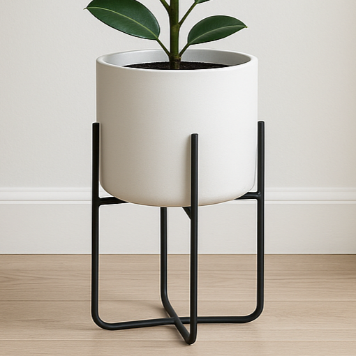 black indoor planter on stand Sparta Matte Black Plant Stand
