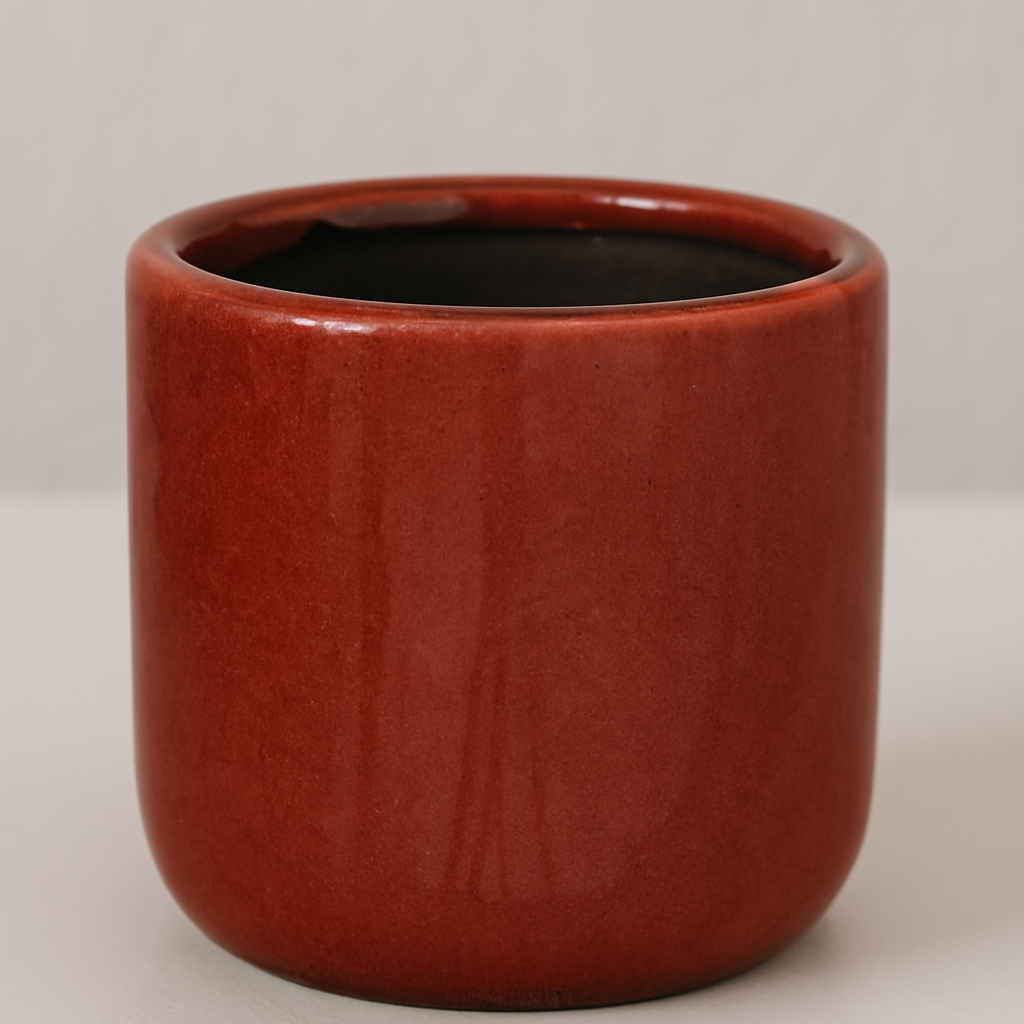 Topf Neun Rot – Kleiner Übertopf aus glänzender Keramik (7×7 cm)