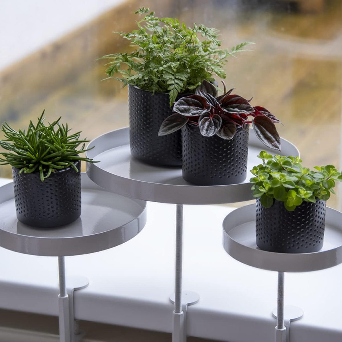 Plant Table with Attachment Clamp for Window Sill and Shelves in White