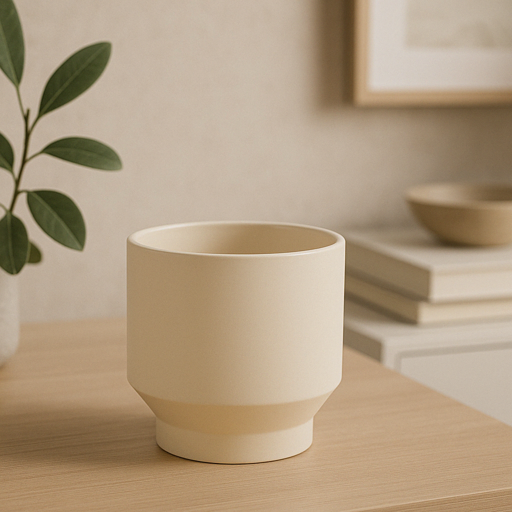 "Beautiful Pato Ceramic Creme White Planter 12cm Diameter. A perfect accessory for indoor plants."