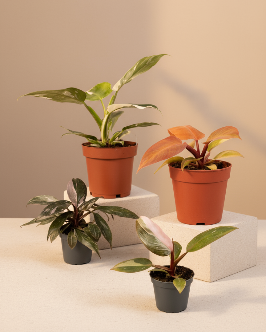 Philodendron Royalty (Pink Princess, White Princess, Orange Prince, Pink Princess Marble) Plant Set