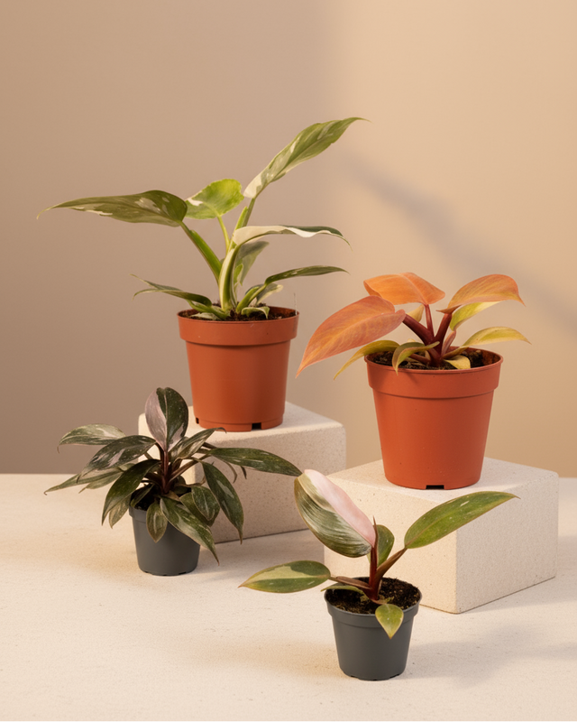 Philodendron Royalty (Pink Princess, White Princess, Orange Prince, Pink Princess Marble) Plant Set