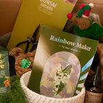 Ultimate plant lovers gift box with designer plant shears, botanopia rainbow maker window sticker, handmade felt toy, organic plant food, leaf care gloves 