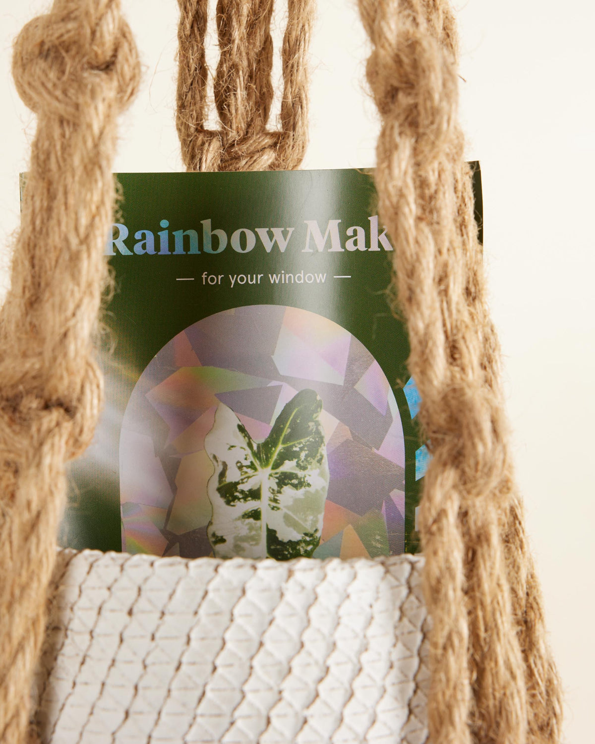 Window film packaging with a plant design held by twine